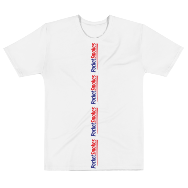 all-over-print-mens-crew-neck-t-shirt-white-front-6ad3db9598855.webp PocketSmokes Signature Vertical Logo T-Shirt – White
