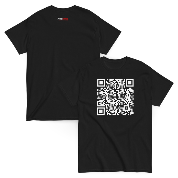 unisex-classic-tee-black-front-and-back-6ac7034f17243-1.jpg Pocket Smokes Scan Me QR Code T-Shirt – Black